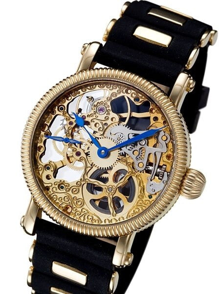 Rougois Hand Wind Decorated Skeleton Movement Watch with Goldtone Case #RG57