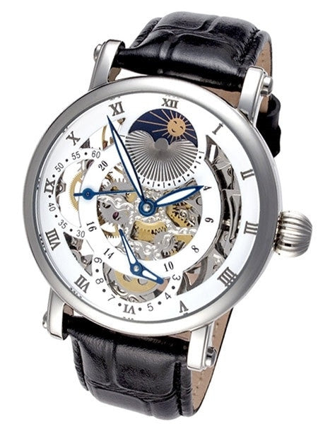 Rougois Dual Time Zone Skeleton Automatic Watch with Day/Night Moonphase #RG305SS