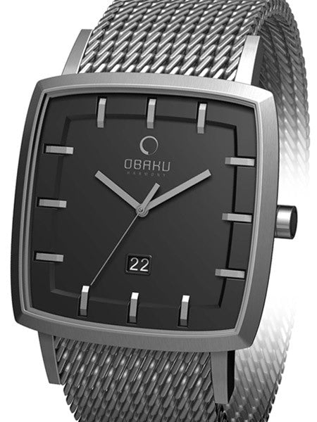 Obaku Harmony 40mm Wide Quartz Watch with Steel Mesh Bracelet