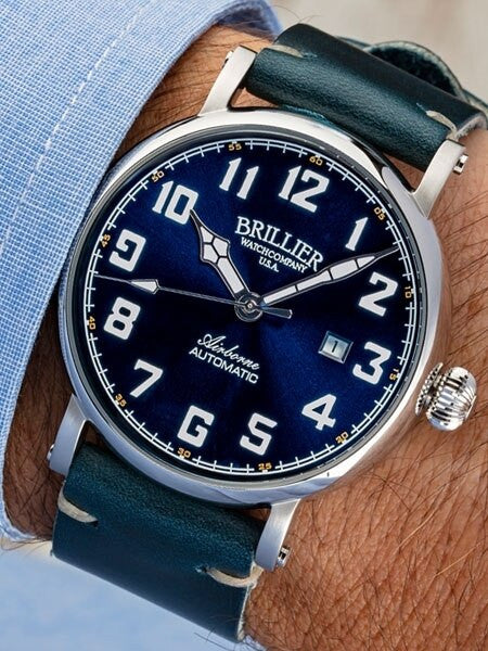 Brillier 43mm Airborne Automatic Watch with Horween Leather Strap #BR-01