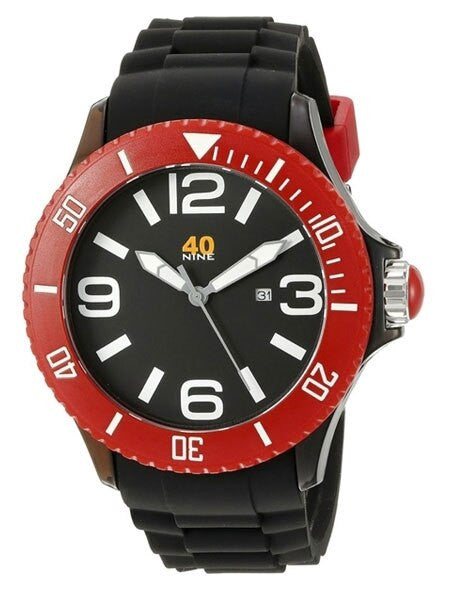 40Nine Black Plastic 46mm Case with Black Silicone Rubber Strap #40NINE02-BLACK-RED