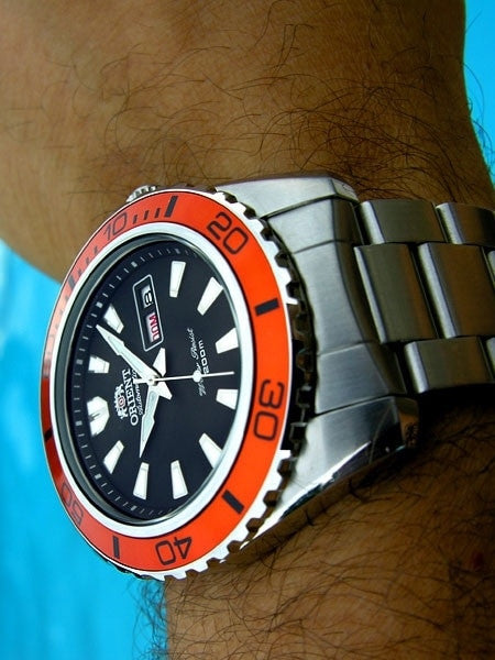 Orient XL 21-Jewel Automatic Dive Watch with Orange Bezel #CEM75004B