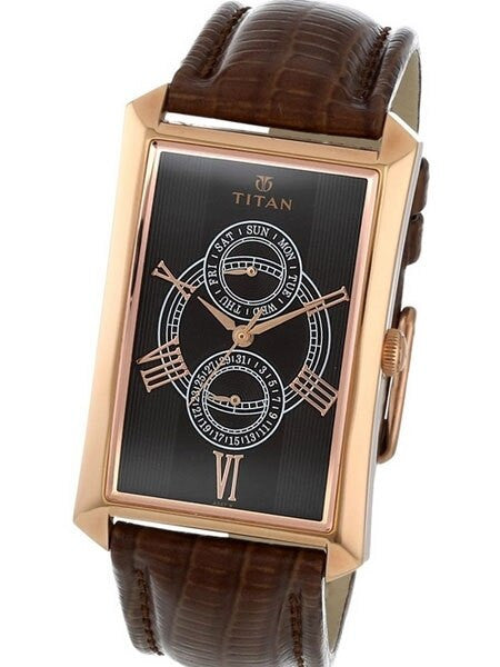Titan Goldtone Orion Day and Date Function Watch with Precision Quartz Movement #1490WL01