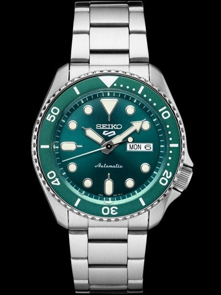 Seiko 5 Sports 24-Jewel Automatic Watch with Green Dial and SS Bracelet #SRPD61