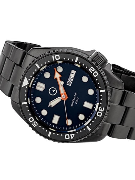 Islander Black Dial Automatic Dive Watch with DLC Case and Bracelet, AR Sapphire Crystal, and Luminous Ceramic Bezel Insert #ISL-34