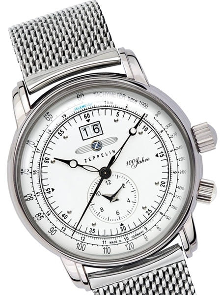 Graf Zeppelin German Made, Big Date, Dual Time Watch with Mesh Bracelet. #7640M-4