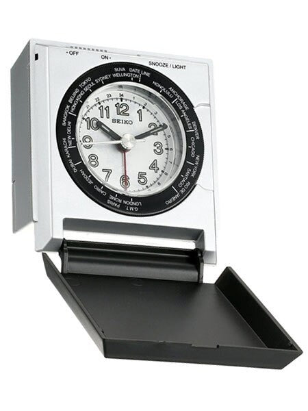 Seiko Travel Alarm Clock with Snooze bar and World Time Bezel #QHE116SLH