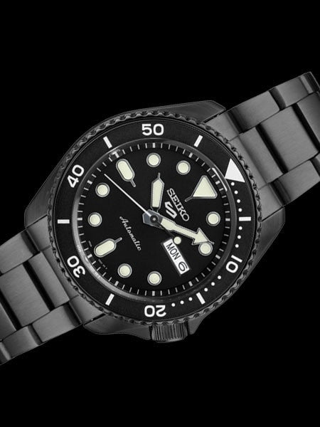 Seiko 5 Sports 24-Jewel Automatic Watch with Black Dial and Black PVD Bracelet #SRPD65
