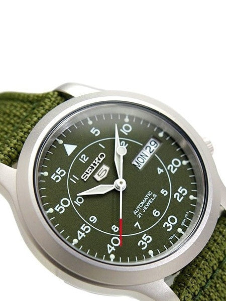 Seiko 5 Military Green Dial Automatic Watch with Green Canvas
