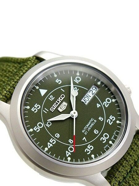 Scratch and Dent - Seiko 5 Military Green Dial Automatic Watch with Green Canvas Strap #SNK805K2