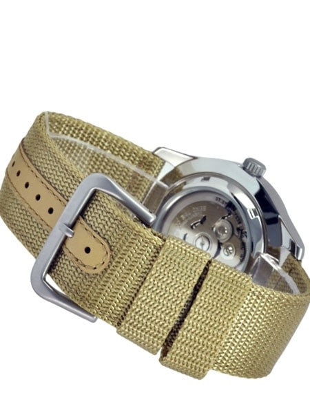 Seiko Military Creme Dial Automatic Watch with 42mm Case, Tan Canvas Strap #SNZG07K1