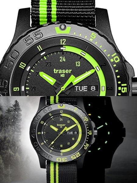 Traser Green Spirit Watch with Sapphire Crystal and striped black strap #105542