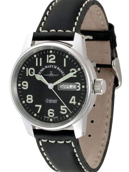 Zeno Mens Day-Date Pilot Watch with Black Dial and Swiss Automatic Movement #6554DD-a1