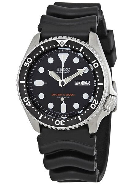 Seiko Automatic Dive Watch with Offset Crown and Rubber Dive Strap #SKX007J
