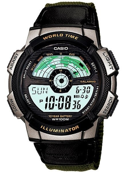 Casio Digital Sports-Style World Time Alarm Watch with 31 Time Zones #AE-1100WB-3AV