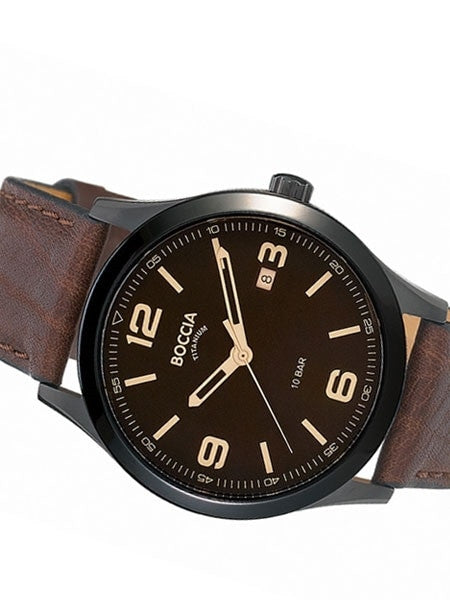 Boccia Mens Quartz Sport Watch with 42mm Titanium Case and Brown Leather Strap #3583-02