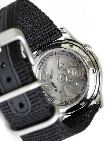 Scratch and Dent - Seiko 5 Military Black Dial Automatic Watch with Black Canvas Strap #SNK809K2