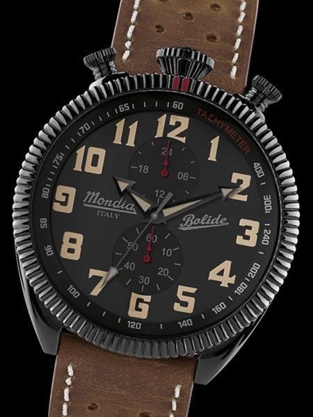 Mondia Vintage-Style Quartz Chronograph Watch, 24-Hour Sub-Dial #MI782BK-01BK-CP