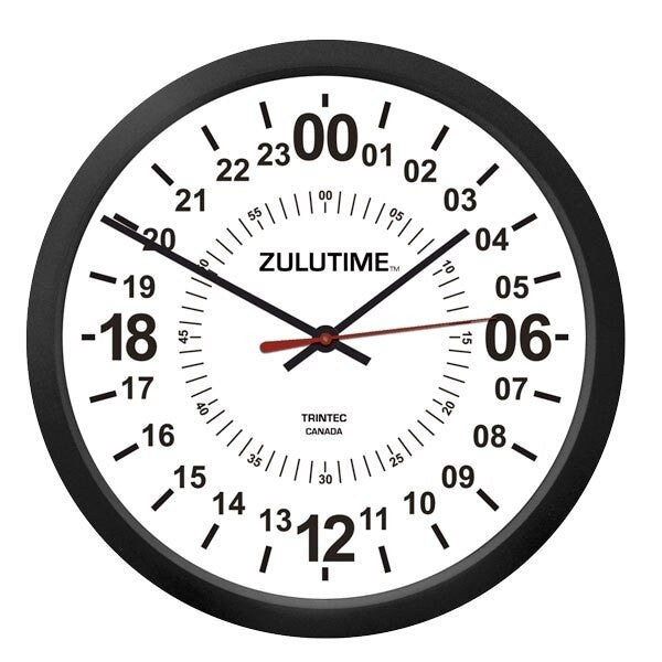 Trintec Ten Inch Aviation 24-Hour ZULU Time Quartz Wall Clock #ZT24HR10