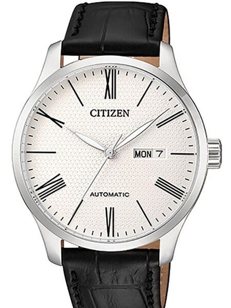 Citizen Automatic White Dial Watch with Black Leather Strap #NH8350-08A