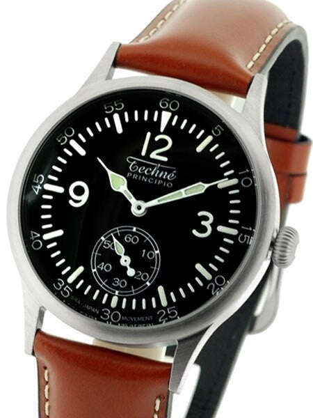 Techne 38mm Merlin Quartz Aviator Watch with Onion Crown and Small Seconds #249.053