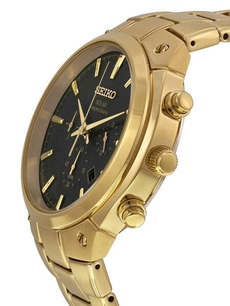 Seiko Goldtone Solar Chronograph with 60-Minute Stopwatch and 24-Hour Sub-Dial #SSC320