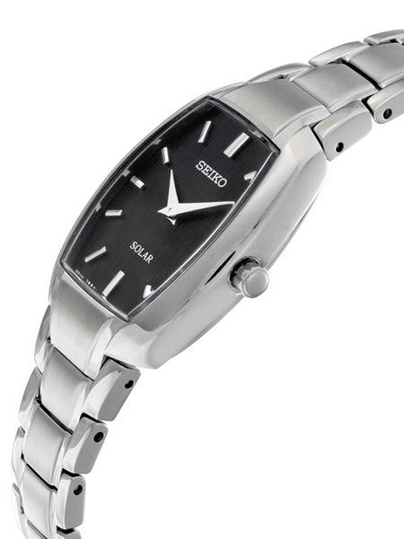 Seiko Women's Solar Powered Dress Watch with Black Dial, Silver Hands and Markers #SUP259