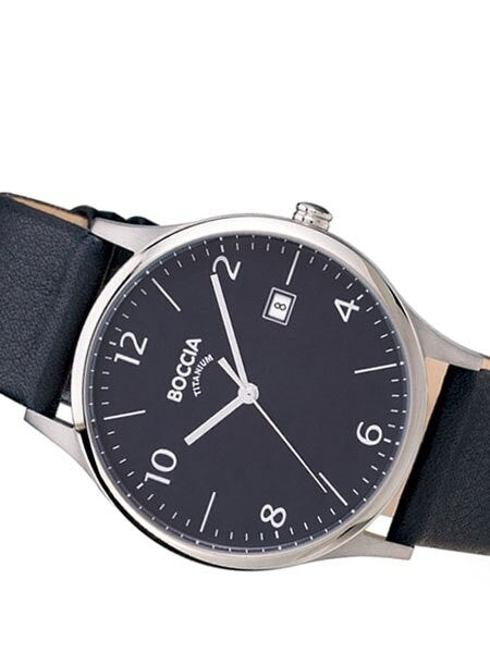 Boccia Mens Thin Quartz Dress Watch with 40mm Titanium Case and Leather Strap #3585-03