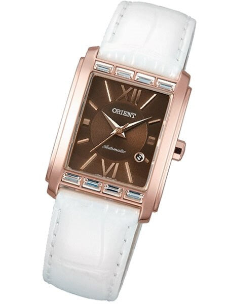 Orient Romance Women's Automatic Dress Watch with Curved Crystal and CZ Baguettes on the Bezel #ENRAP003T