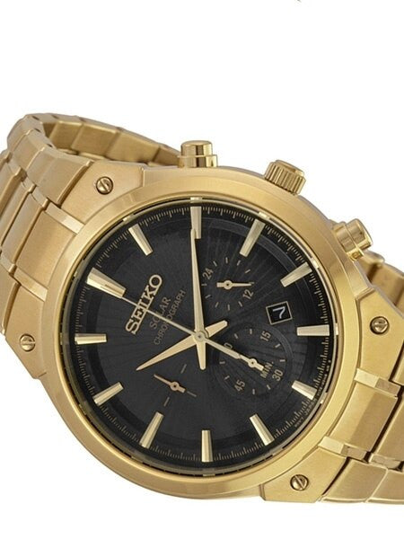 Seiko Goldtone Solar Chronograph with 60-Minute Stopwatch and 24-Hour Sub-Dial #SSC320