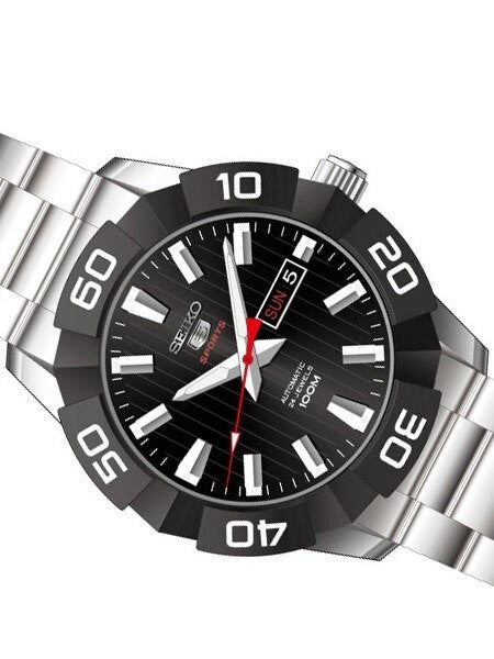 Seiko 45mm Sports 5 Automatic 24-Jewel Watch with Black Dial and Bezel #SRPA55K1