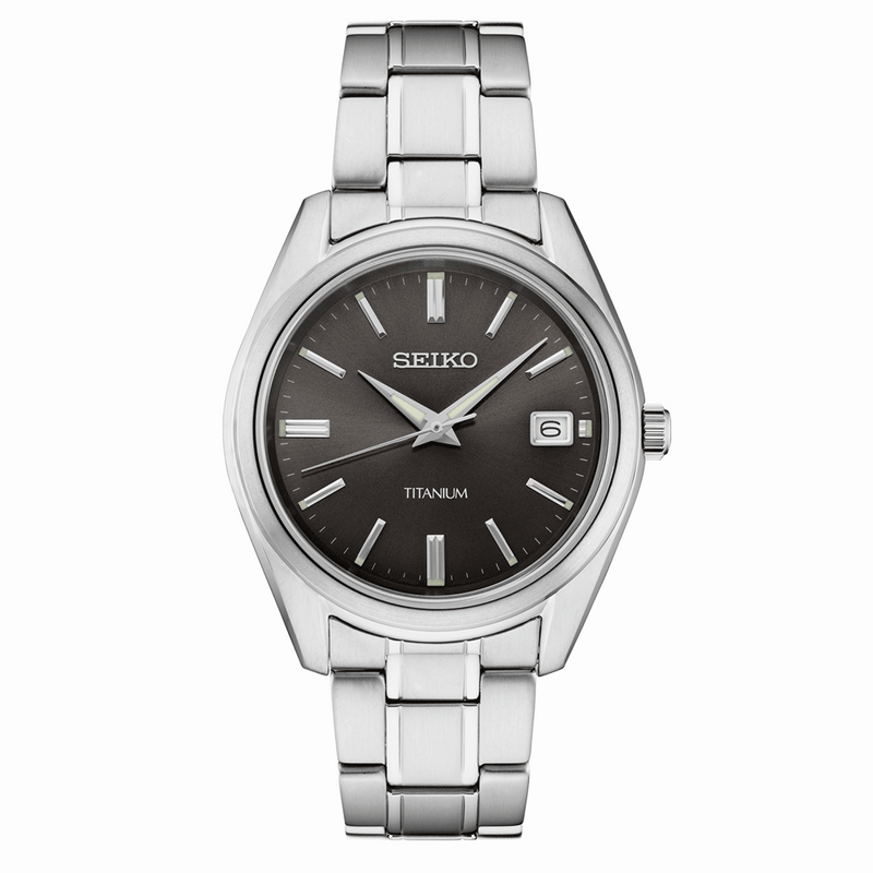 Seiko 40mm Titanium Quartz Watch with Sapphire Crystal and Titanium Bracelet SUR375