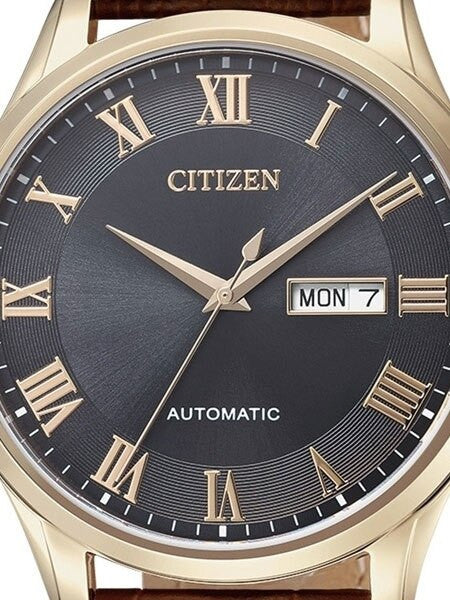 Citizen Automatic Charcoal Dial Watch with Brown Leather Strap #NH8363-14H