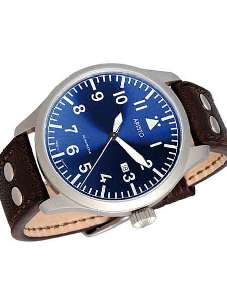 Aristo 3H159 47mm Swiss Automatic Pilot's Watch with Sunburst Blue Dial