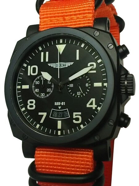 Trintec Chronograph with Black PVD Case and Orange Nylon Strap #NAV-01WO