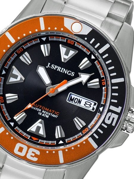J. Springs Automatic 21-Jewel Sport Dive Watch with Day and Date, Black Dial #BEB078