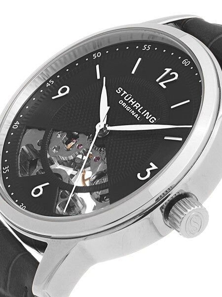 Stuhrling 17-Jewel Mechanical, hand winding watch with 40mm case, black leather strap #977.02