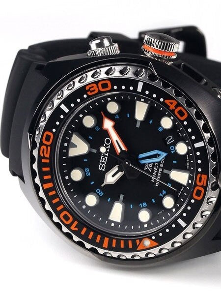 Seiko Prospex Kinetic Black Ion-Plated 47.5mm GMT Dive Watch  #SUN023