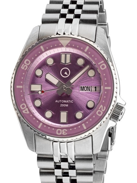 Islander 38mm Automatic Purple Dive Watch with Solid-Link Bracelet, AR Double Dome Sapphire Crystal, and Luminous Sapphire Bezel Insert #ISL-64