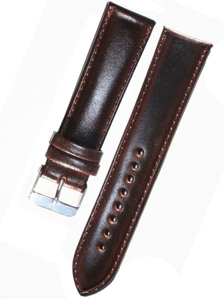 Basic Dark Brown Leather Strap with Matching Stitching and Stainless Steel Buckle #WS-S580