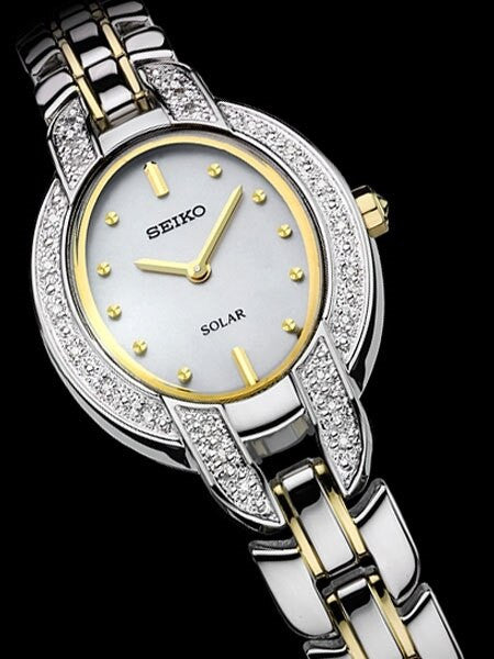 Seiko Women's Solar Dress Watch with Diamond Bezel, Mother of Pearl Dial #SUP325