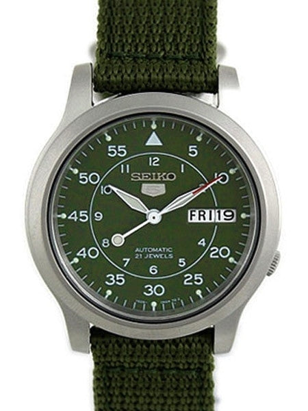 Seiko 5 Military Green Dial Automatic Watch with Green Canvas Strap #SNK805K2