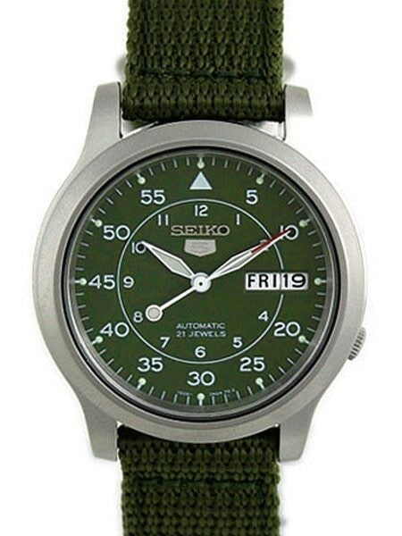 Scratch and Dent - Seiko 5 Military Green Dial Automatic Watch with Green Canvas Strap #SNK805K2