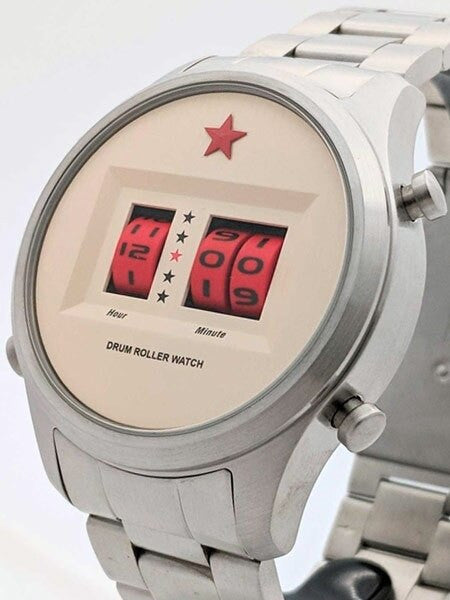 Red Star Quartz Drum Roller Watch with 44mm Case #8395G-C