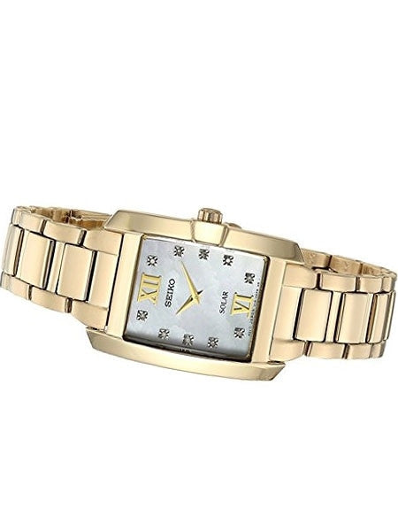 Seiko Women's Solar Dress Watch with 10 Diamond Hour Markers, Mother of Pearl Dial #SUP378