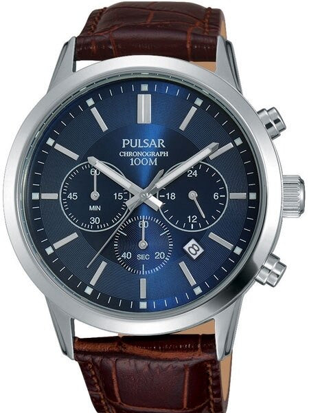 Pulsar Quartz Chronograph Watch with 43mm Case and Blue Dial #PT3789X