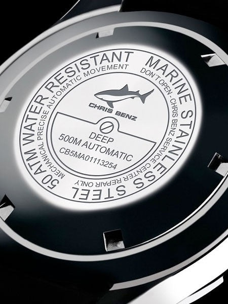Chris Benz 500 meter Automatic Dive watch with Sapphire Crystal #CB-500-B-KBS