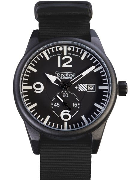 Techne Harrier Aviator Quartz Watch with 41mm Black Aluminum Case  #386.123