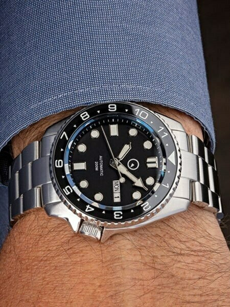 Scratch and Dent - Islander Automatic Dive Watch w AR Sapphire Crystal, Dual-Time Luminous Ceramic Bezel Insert #ISL-01