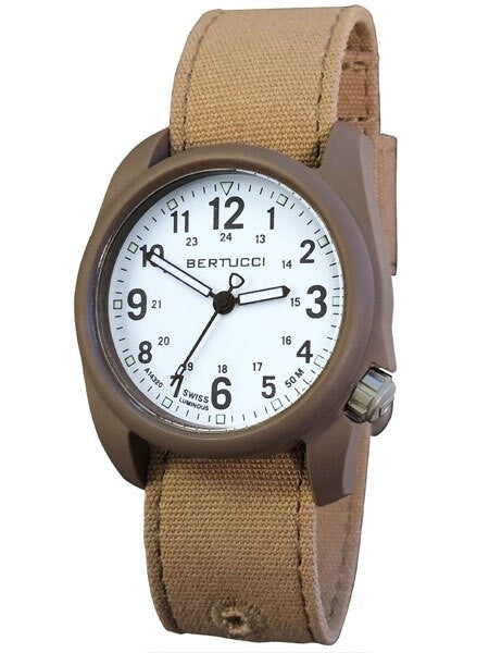 Bertucci DX3 Canvas Polycarbonate Unibody Watch, Sahara Comfort Band, White Dial - 11088